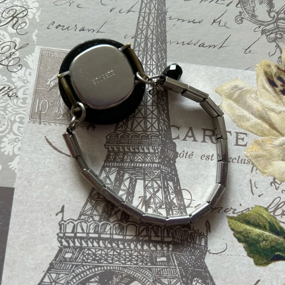 VINTAGE OLD PLASTIC BUTTON & Watch band repurposed into BRACELET